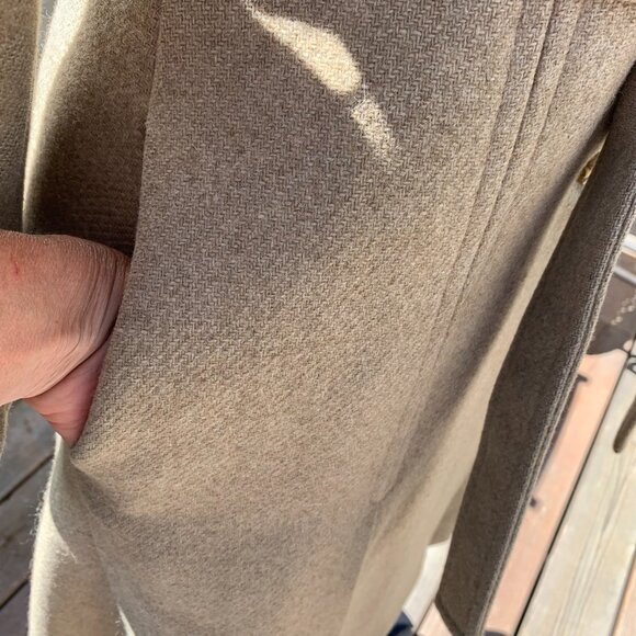 Vintage 50s 60s Union Made Oatmeal Wool Fur Trim Collar Long Belted Overcoat - Picture 5 of 16